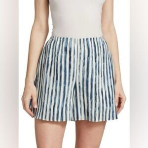 New Vince Painterly Striped Shorts Pull On Elastic Waist Blue White Sz XL